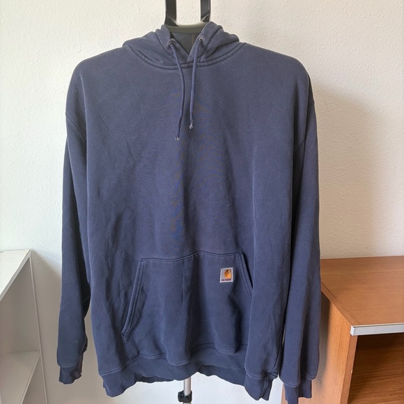 Mens Vintage 1990s Carhartt Charcoal Hoodie with Logo Patch | Size XL - Picture 2 of 6